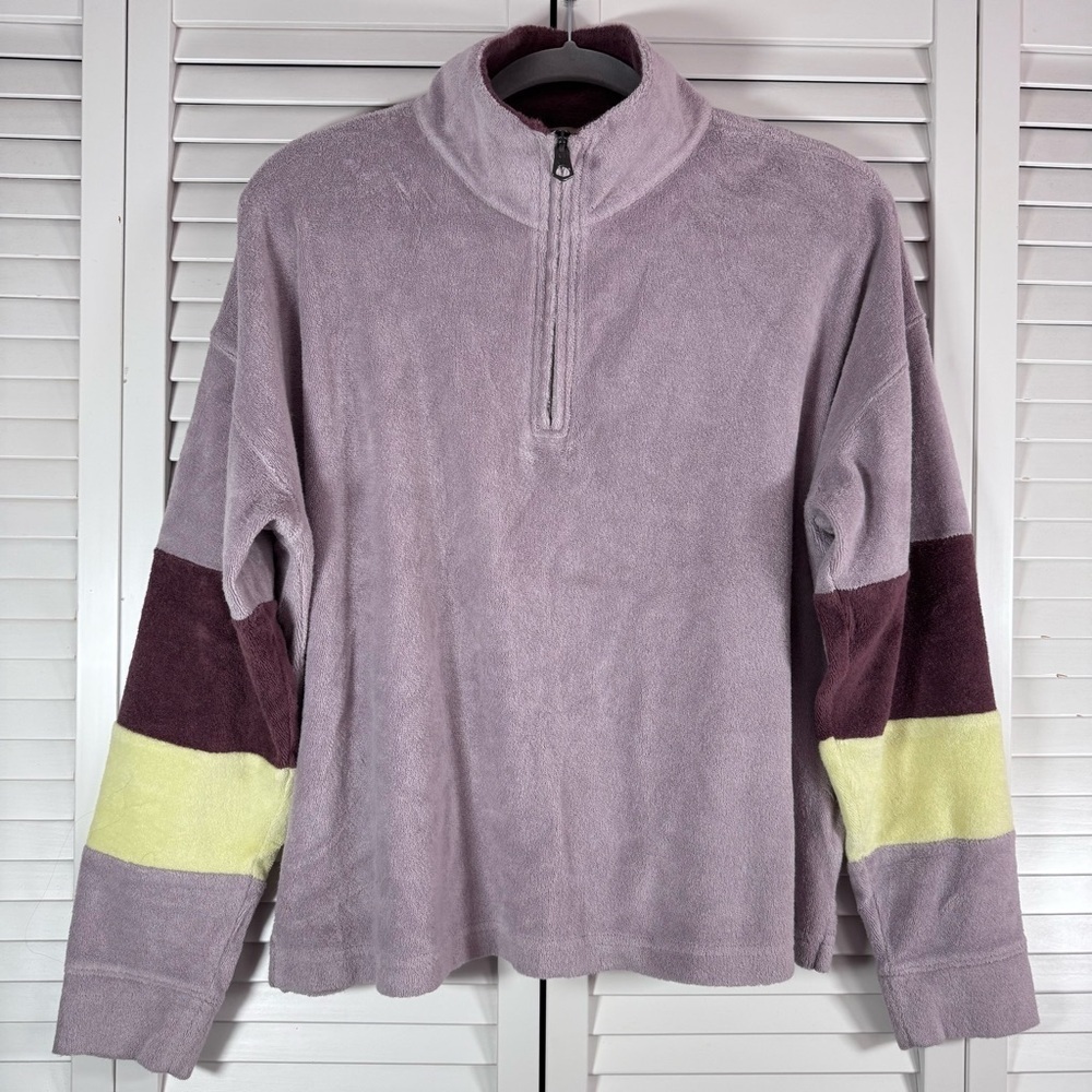 Faherty Cabana Towel Terry Colorblock Quarter Zip Pullover Sweatshirt Large